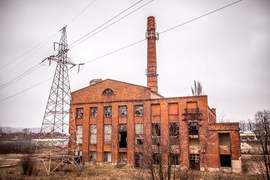 Deserted old brick power plant in Poland