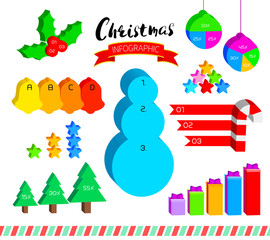 Isometric Christmas design elements collection. Info-graphic illustration isolated on white background.