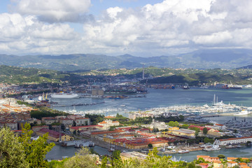 Fototapeta na wymiar Panoramic view port of Genoa in a summer day, Italy