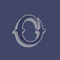 O letter logo in retro money style with line pattern.