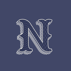 N letter logo in retro money style with line pattern.