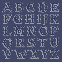 Retro money alphabet with line pattern and shadow.