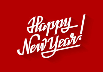 Fototapeta na wymiar Happy New Year. Holiday vector lettering on red background