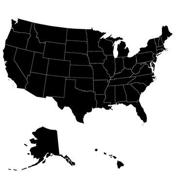 Карта Соединенных Штатов Америки. С границами штатов. Векторная иллюстрация. 