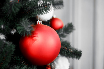 red and white Christmas balls, gothic card