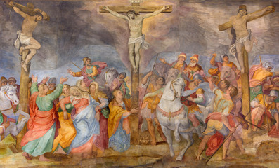 ROME, ITALY - MARCH 25, 2015: The Crucifixion fresco in church Chiesa San Marcello al Corso by G....