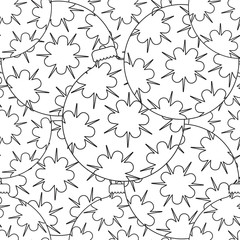 Christmas seamless pattern with balls. Black and white. For holiday greeting or invitation cards, print, wrapping paper, coloring book. Vector illustration.