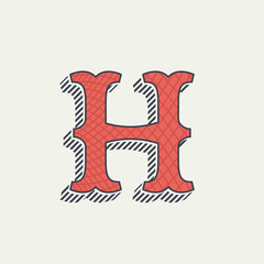 H letter logo. Retro western alphabet with line texture.