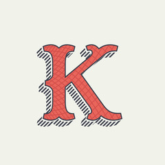 K letter logo. Retro western alphabet with line texture.