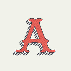 Letter A logo. Retro western alphabet with line texture.