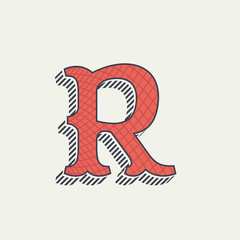 R letter logo. Retro western alphabet with line texture.