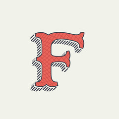 F letter logo. Retro western alphabet with line texture.
