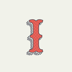 I letter logo. Retro western alphabet with line texture.