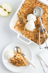 apple crumble pie and vanilla ice cream