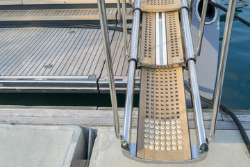 Wooden gangway on yacht staying in port , Phuket Thailand