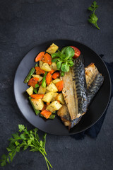 roasted mackerel and vegetables