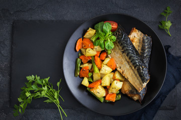 roasted mackerel and vegetables