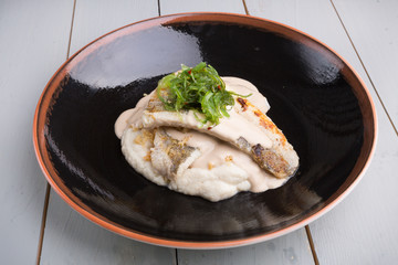 Grilled white fish with mashed potato