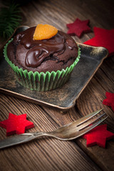 Freshly baked chocolate muffins.