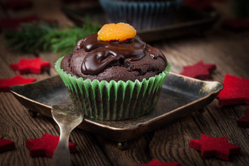 Freshly baked chocolate muffins.