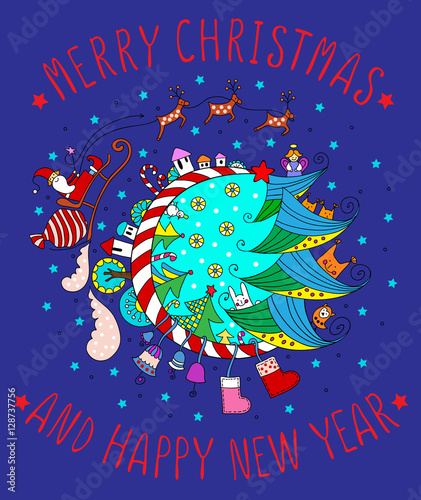 &quot;Merry Christmas and Happy New Year card. Vector illustration. Greeting postcard.&quot; Stock image