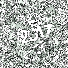 Cartoon cute doodles hand drawn New Year illustration