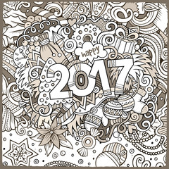 Cartoon cute doodles hand drawn New Year illustration