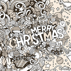 Cartoon cute doodles hand drawn Merry Christmas illustration