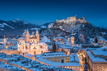 Classic view of Salzburg during Christmas time in winter, Austria