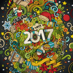 Cartoon cute doodles hand drawn New Year illustration