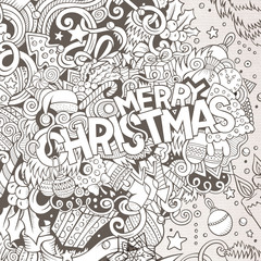 Cartoon cute doodles hand drawn Merry Christmas illustration