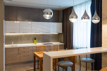 Modern kitchen interior in new luxury home, apartment