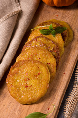 Potato pancakes with pumpkin puree