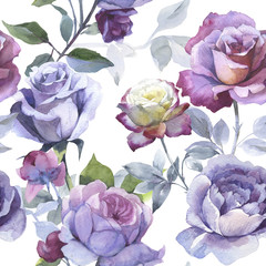 Wildflower rose flower pattern in a watercolor style isolated.