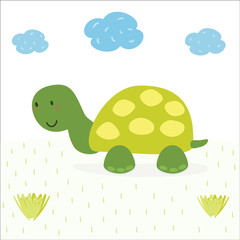 funny turtle print in cartoon style