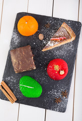 Set of different sweet dessert cakes