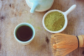 hot green tea with powder