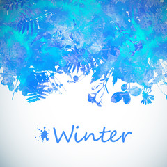 Watercolor winter leaves background