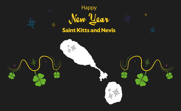 Happy New Year illustration theme with map of Saint Kitts and Nevis