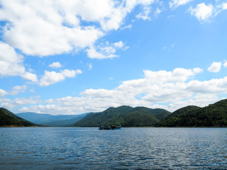 Water, mountains, sky and  clouds nature.
