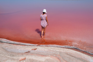 Pink salty lake in Crimea