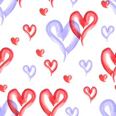 Watercolor pattern vintage background red 
and blue heart.