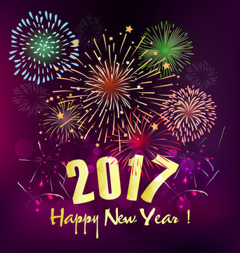 Happy new year fireworks 2017 holiday background design