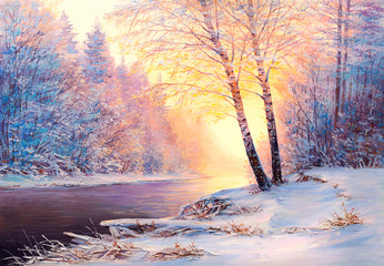 Christmas forest with river - 128746358