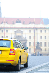Prague, Czechia - November, 21, 2016: taxi in a center of Prague, Czechia