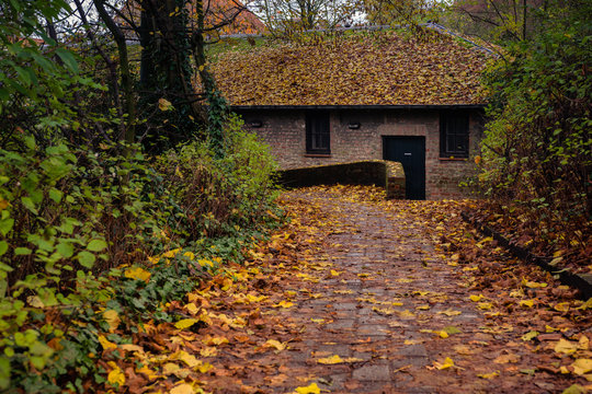 Hut in Minnewater park in Bruges, Belgium