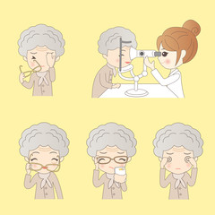 Elderly woman do vision checks