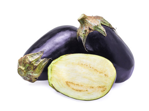 fresh purple eggplant isoalted on white background