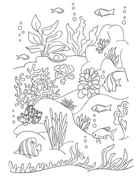 Sea coloring book page.