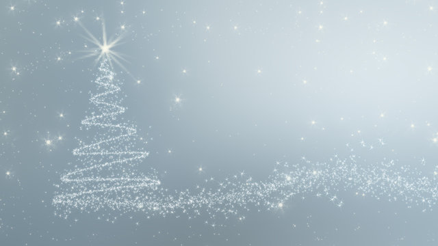 Weihnachtskarte mit Weihnachtsbaum aus sternen in grau
